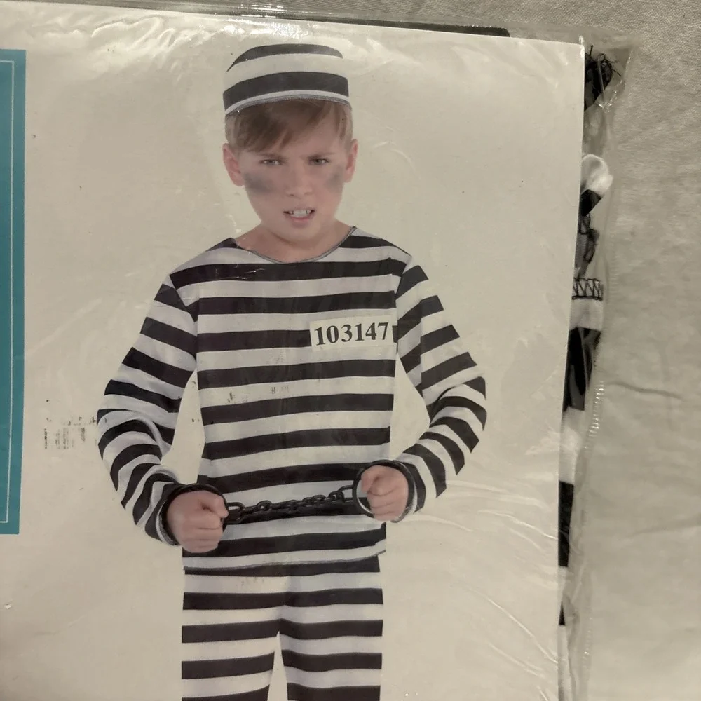 boys NEW NIP MISCHIEF MAKER CONVICT HALLOWEEN COSTUME XL HAT PANTS TOP